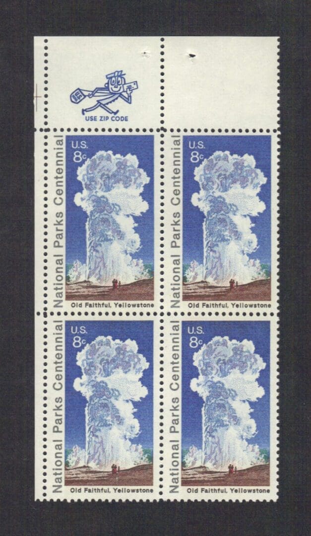 Scott 1453 OLD FAITHFUL GEYSER ZIP BLOCK (4) MNH WELL CENTERED The